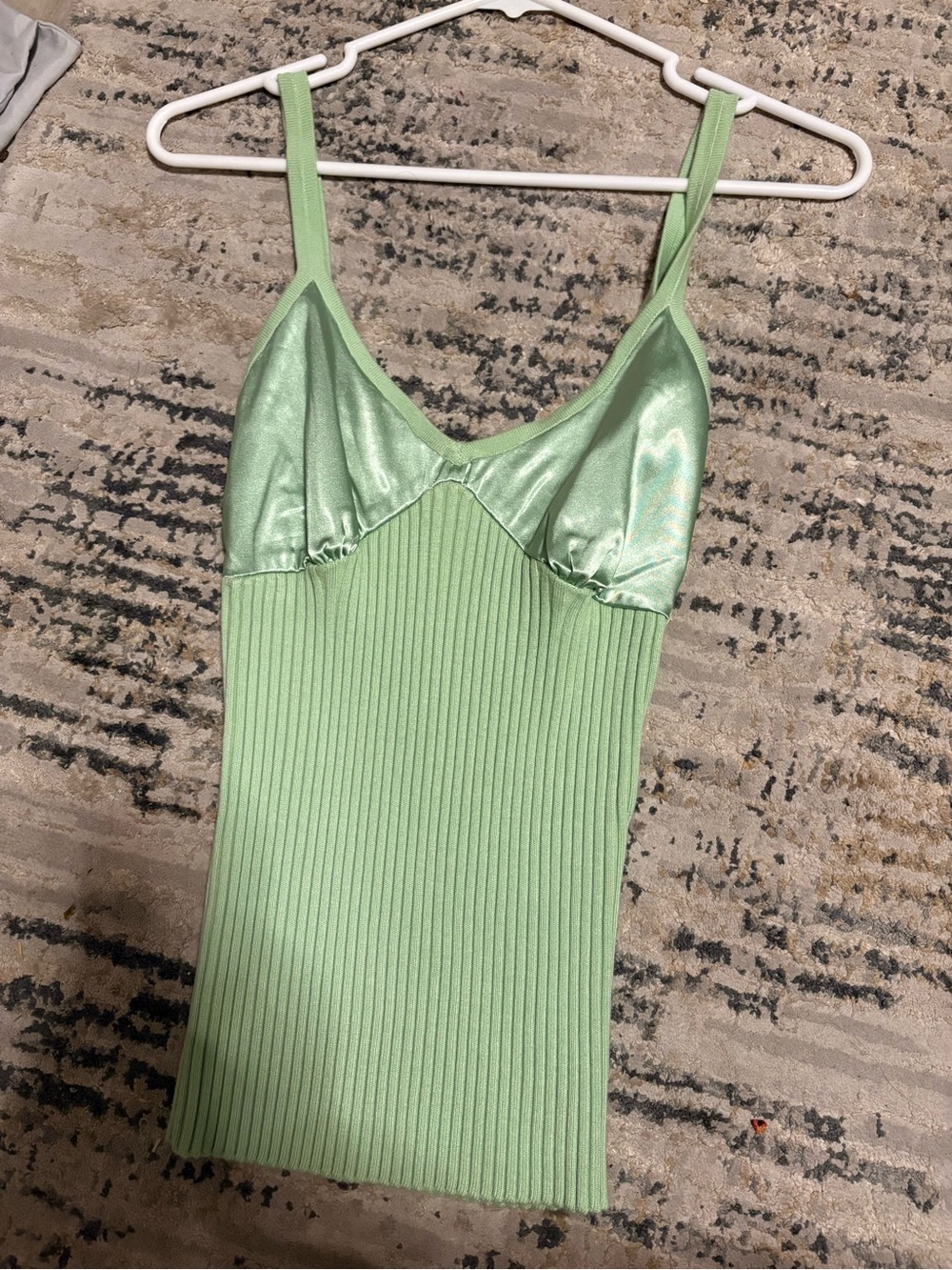 Star City Mint Green Ribbed Satin-Trim Tank Top